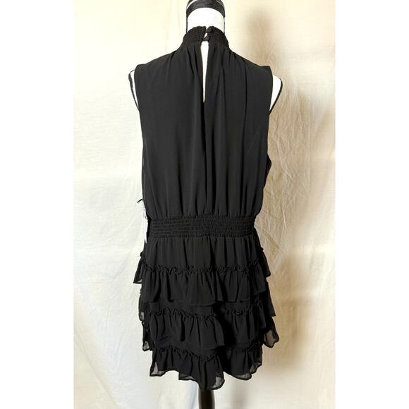 1. State Sleeveless Black Dress Sz XL Tiered Ruffled Skirt High Neck Mini NWT - Picture 6 of 8